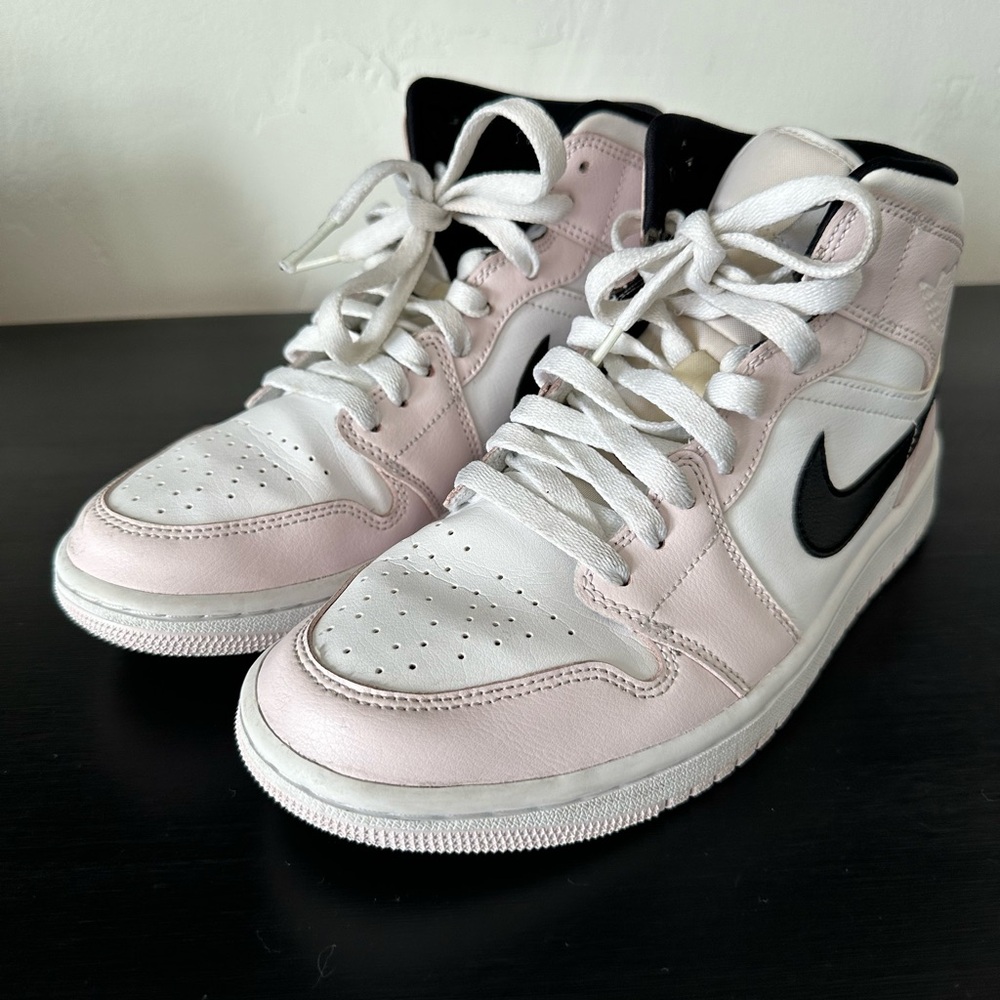 Nike Pink and White High-Tops with Black Swoosh Air Jordan Dunks